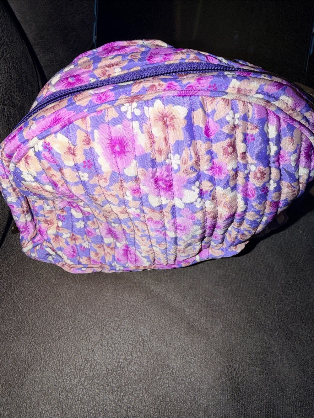 Karma Highway Floral Purple Pleated Zip Cosmetic Pouch one of a kind